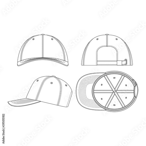 Template cap illustration flat design outline template clothing collection