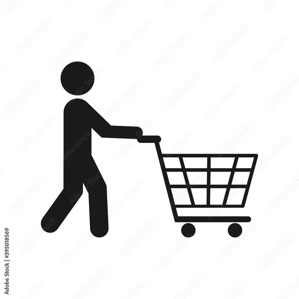 A person pushing shopping cart icon. Vector illustration. A person pushing shopping cart icon. Vector illustration.