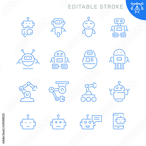 Robots related icons. Editable stroke. Thin vector icon set