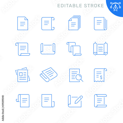 Scrolls and papers related icons. Editable stroke. Thin vector icon set