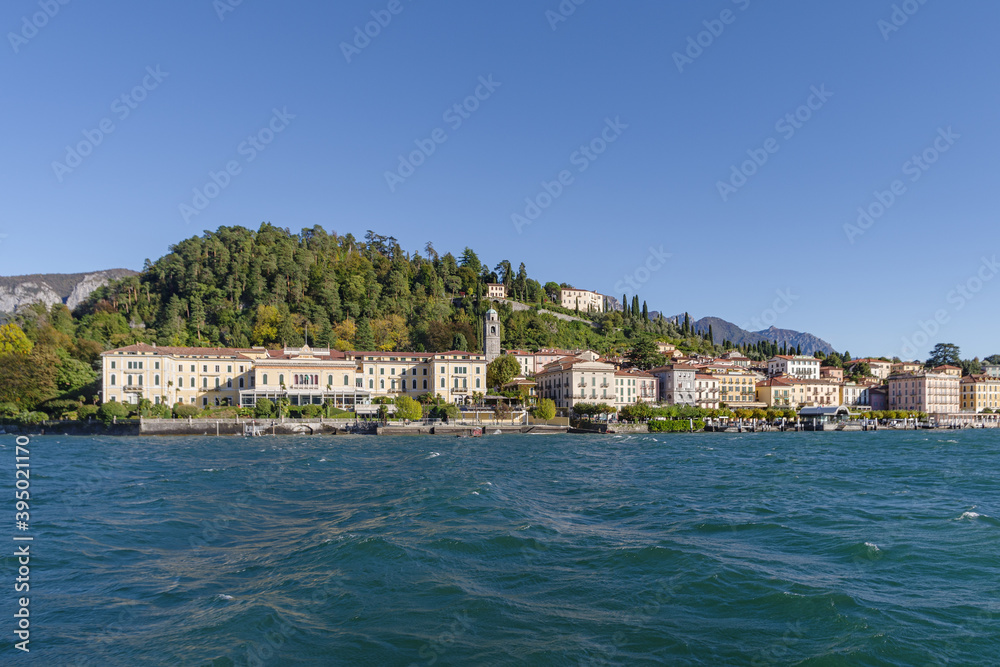 Bellagio Italian town with colorful houses, on the shore of Lake Como, Lombardy region, Italy