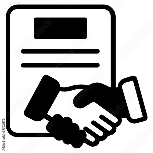 
Legal document vector in solid design 

Legal contract solid icon, trendy conceptual handshake design with document
