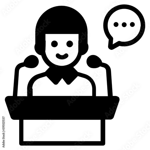
A public speaker solid icon, man on a podium
