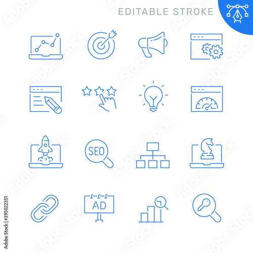 Seo related icons. Editable stroke. Thin vector icon set, black and white kit