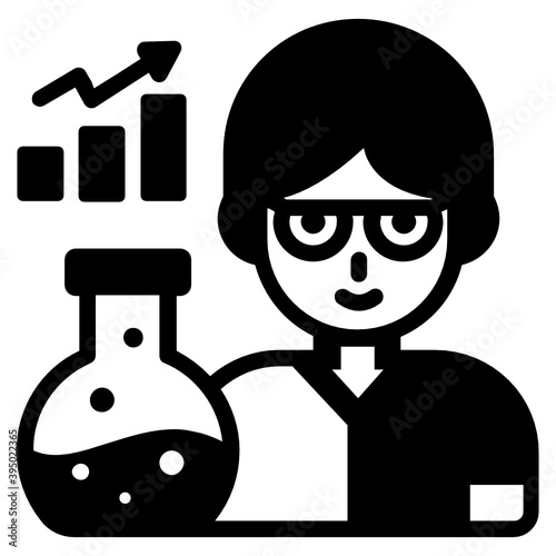 
Human avatar with chemical flask, data scientist
