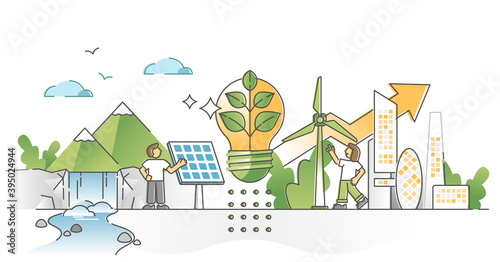 Green alternative energy consumption as solar, wind resources outline concept
