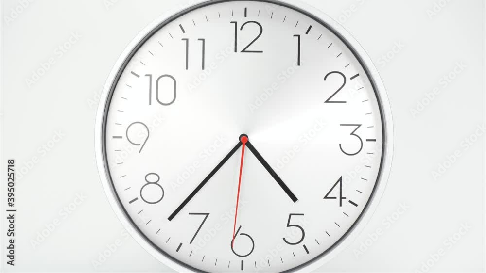 Modern silver watch isolated on white background, Four o'clock Time lapse 60 minutes.