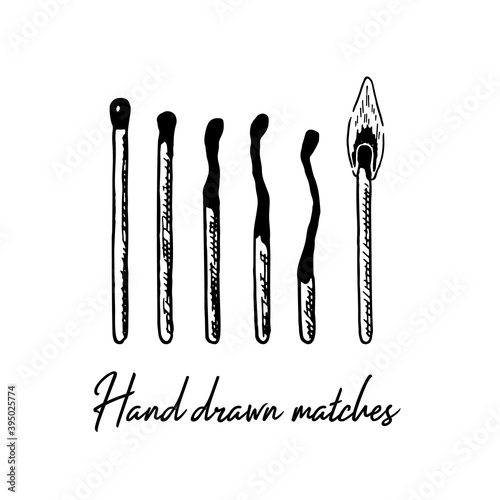 Set of hand drawn matches isolated on white background. Vector illustration in sketch style