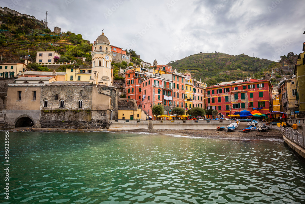 The church of Santa Margherita d'Antiochia and the harbour of Vernazza in Cinque Terre,  Italy