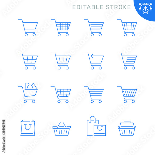 Shopping cart related icons. Editable stroke. Thin vector icon set
