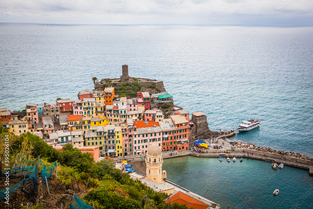 View from above of Vernazza in Cinque Terre,  Italy