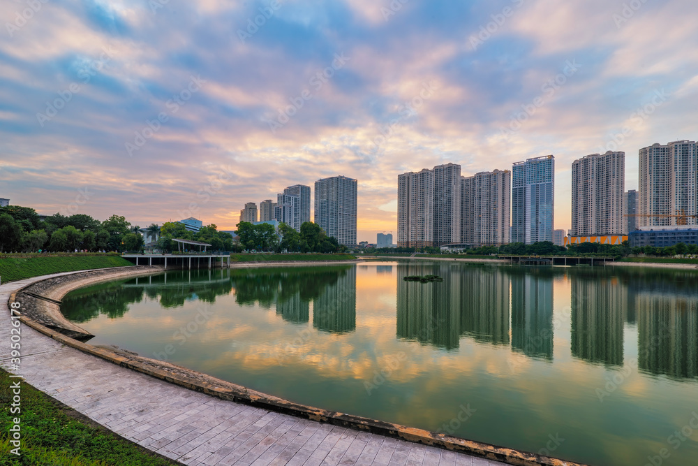 Cityscape of Hanoi skyline at Thanh Xuan park during sunset time in Hanoi city, Vietnam Cityscape of Hanoi skyline at Thanh Xuan park during sunset time in Hanoi city, Vietnam