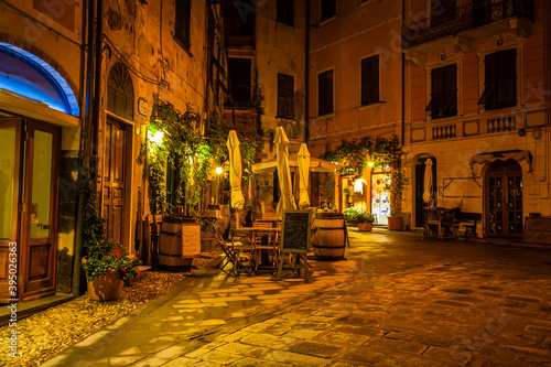 Fototapeta Naklejka Na Ścianę i Meble -  Night in the small streets of Monterosso al Mare in Cinque Terre,  Italy