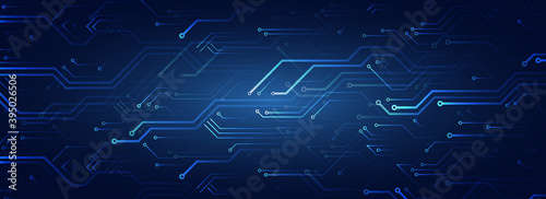 Wide High-tech technology on the blue background. Circuit board vector illustration. Vector electronic communication. Futuristic concept for banner.