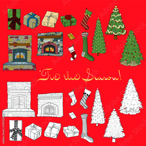 13 cozy winter holiday illustrations in colour as well as black and white.