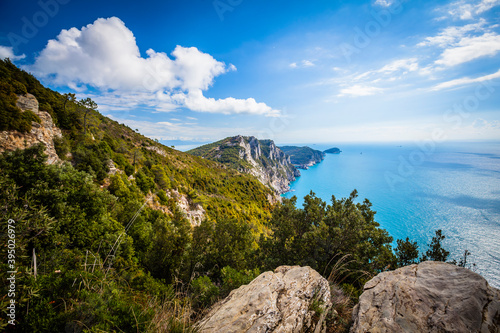 The beautiful coastline of the Cinque Terre between Riomaggiore and Porto Venere in Liguria, Italy