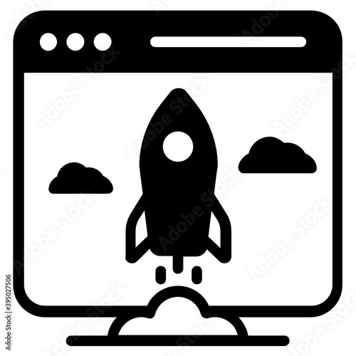 
solid design of rocket coming out from webpage, web startup concept icon
