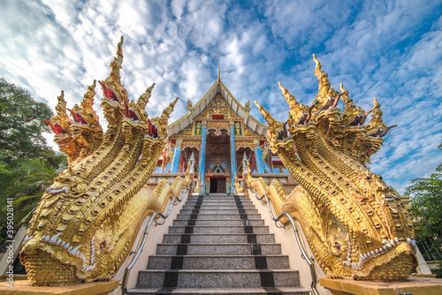Naga stairs in Wat Phra That Bang Phuan, Nong Khai Province, Thailand photo