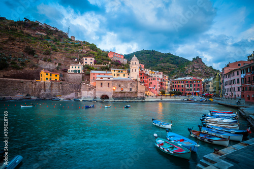 The church of Santa Margherita d'Antiochia and the harbour of Vernazza in Cinque Terre, Italy