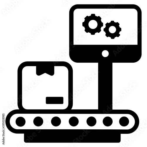 
A robotic arm, solid icon of production process 
