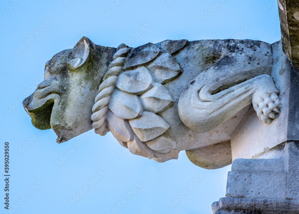 Gargoyle Resembling An Animal With Multiple Characteristics in Alcobaça, Portugal