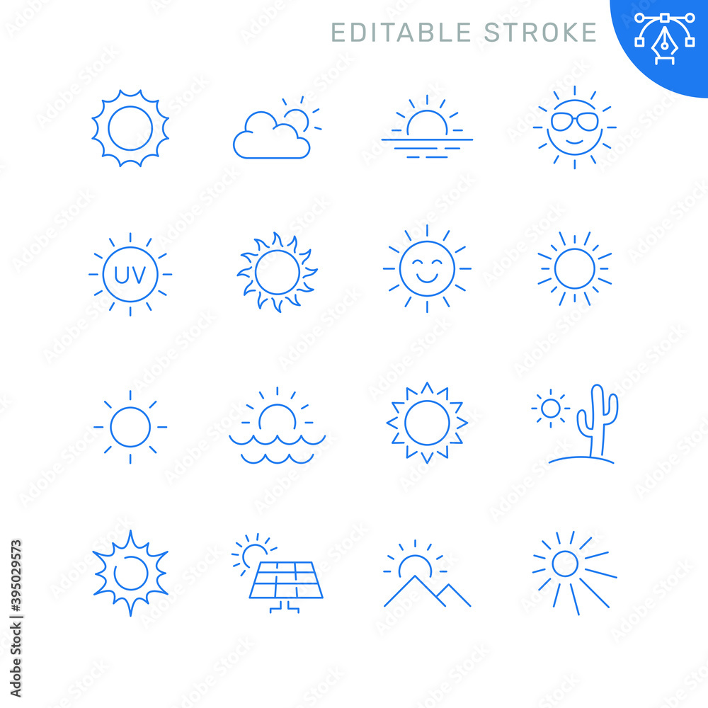 Sun related icons. Editable stroke. Thin vector icon set Sun related icons. Editable stroke. Thin vector icon set