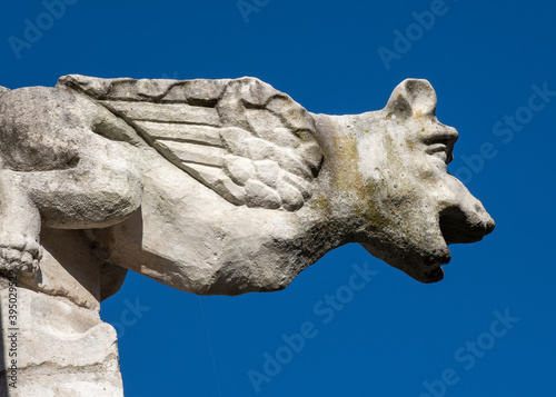 Gargoyle Resembling An Animal With Multiple Characteristics in Alcobaça, Portugal