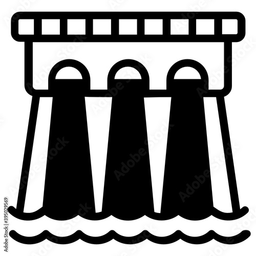 
Icon of a dam, hydroelectric power in trendy filled style 
