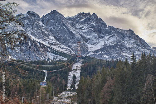 Ski lift in the german alps. Ski lift at the Zugspitze in Bavaria. Ski hill in the german alps.