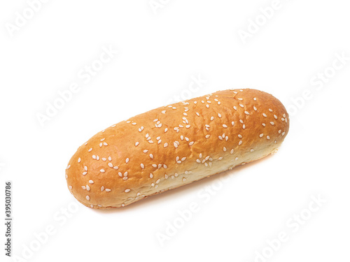 The close up of gourmet hot dog bun fast-food isolated on white background for American breakfast and lunch.