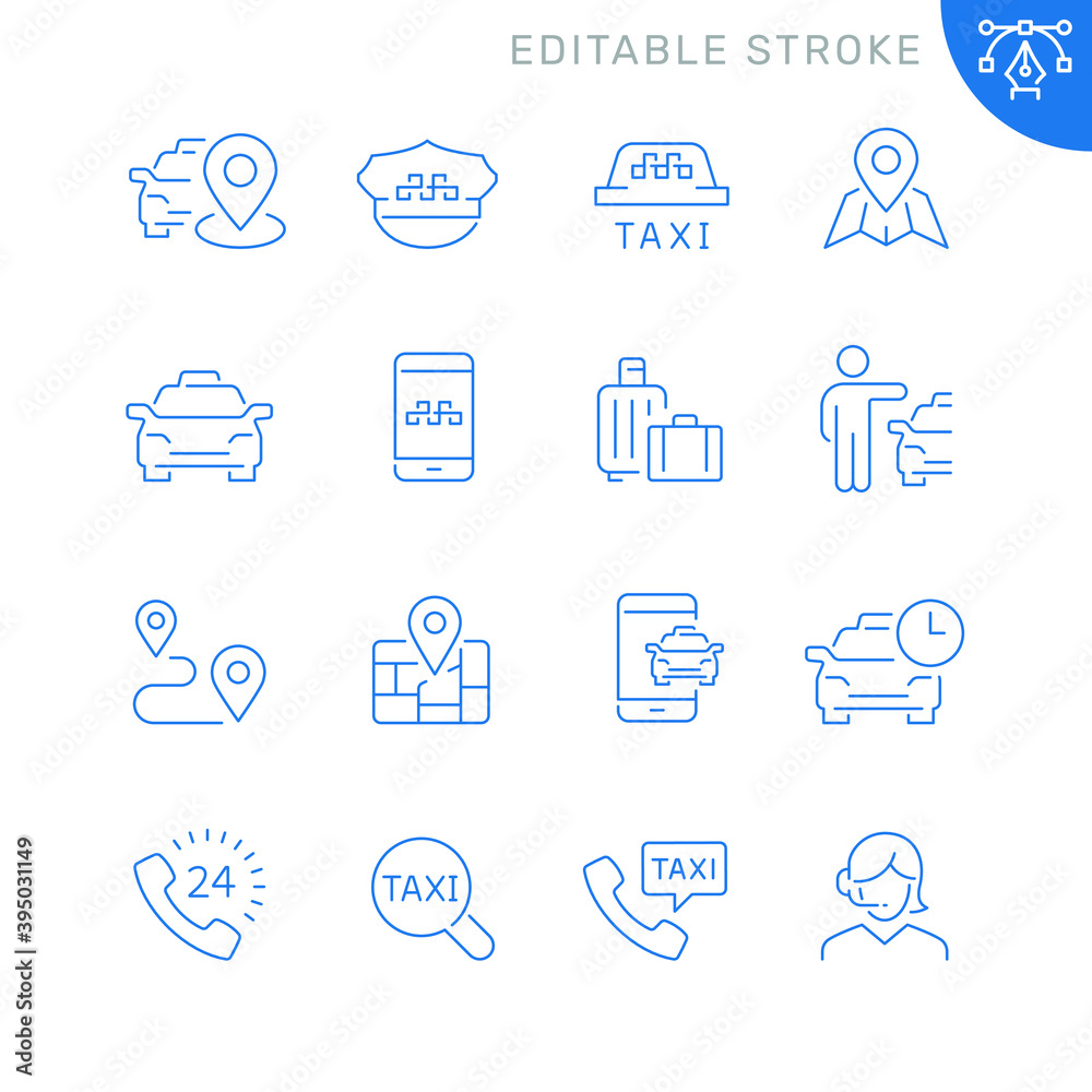 Fotografie Taxi related icons. Editable stroke. Thin vector icon set