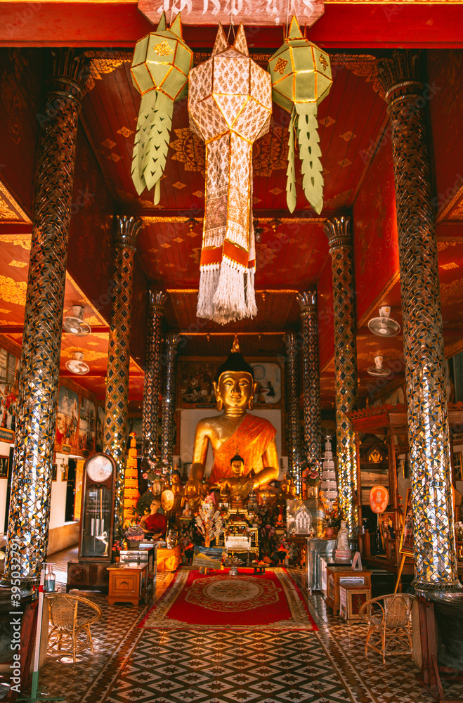 Wat Phrathat Haripunchai Woramahawihan during Loy Khratong lantern festival in Lamphun, Chiang Mai, Thailand
