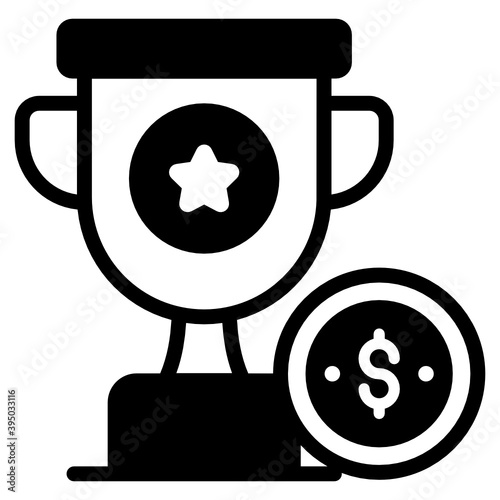 
Financial reward icon, dollar with trophy in filled style 
