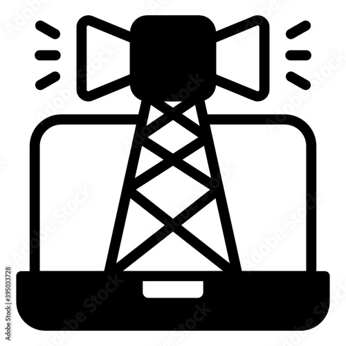 
Online transmit marketing, solid icon of broadcast advertising 
