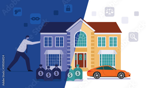 Vector illustration of money-laundering capital, the illegal process of concealing the origins of money obtained illegally