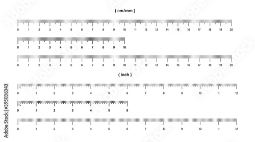 Ruler metric and inch rulers. Ruler scale. Vector isolated elements. Measuring tool. Size indicator units. Stock vector.