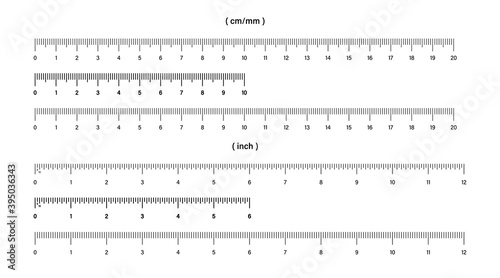 Ruler metric and inch rulers. Ruler scale. Vector isolated elements. Measuring tool.  Size indicator units. Stock vector.