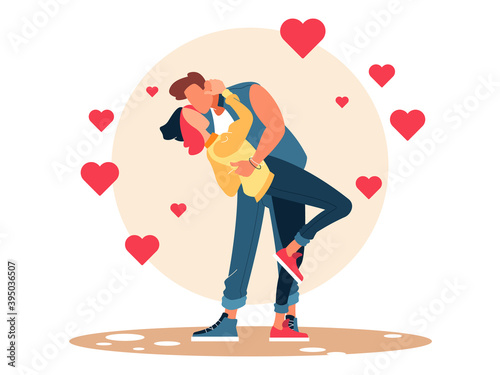First kiss illustrations in flat vector first time
