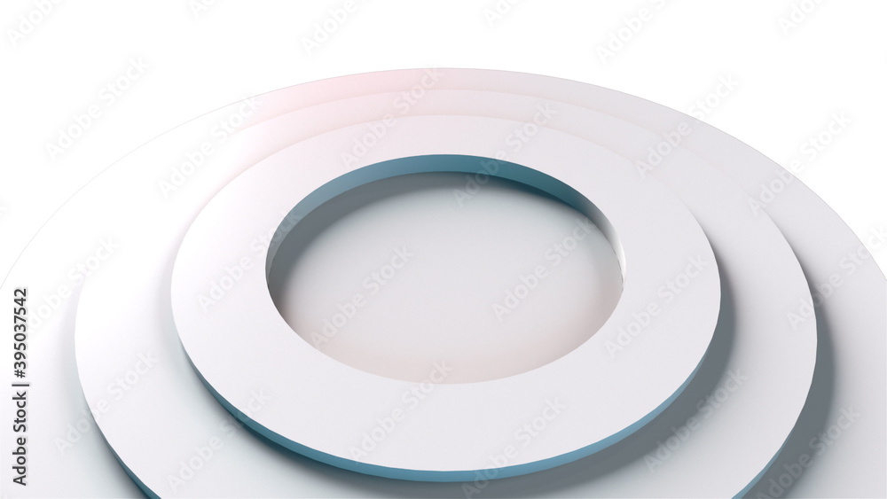 Computer generated a set of abstract rings on different levels. 3d rendering of elegant white backdrop Computer generated a set of abstract rings on different levels. 3d rendering of elegant white backdrop