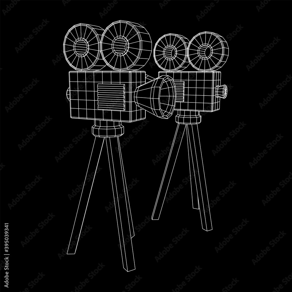 Polygonal camera projector. Movie time. Show film cinema festival concept. Polygonal camera projector. Movie time. Show film cinema festival concept.