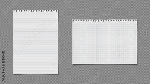 White lined, math note, notebook paper are on dark grey background for text, advertising or design. Vector illustration