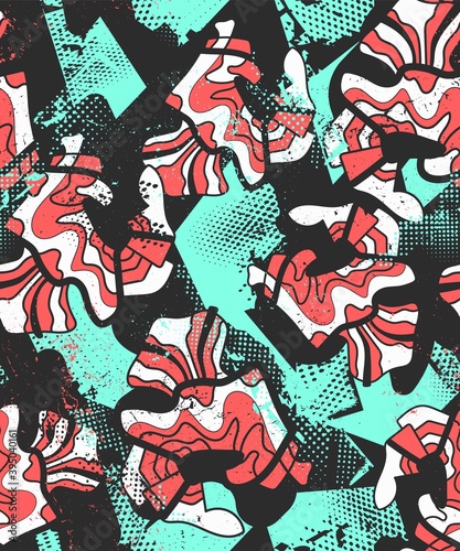 Hand drawn abstract psychedelic seamless pattern with grunge spots