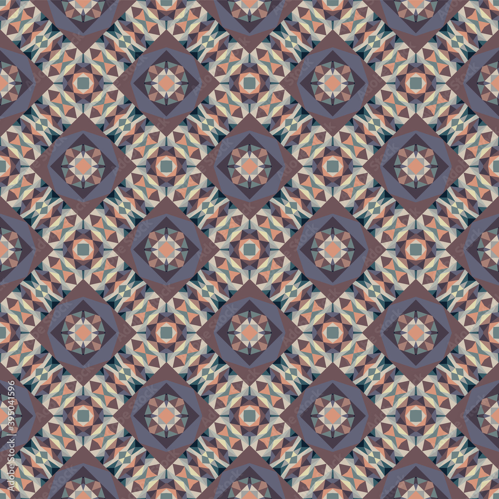 Geometric seamless pattern, abstract colorful background, trendy ethnic ornament, fashion print, vector texture.