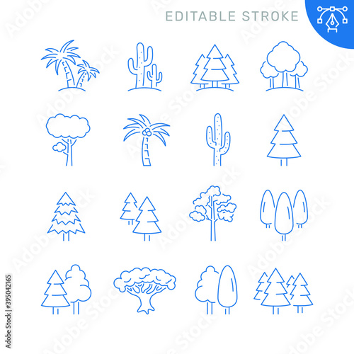Tree related icons. Editable stroke. Thin vector icon set