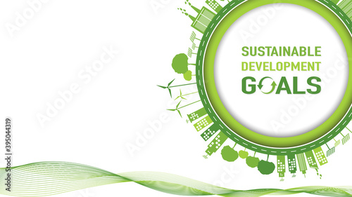 Sustainable development goals with Green Business template and background, vector illustration