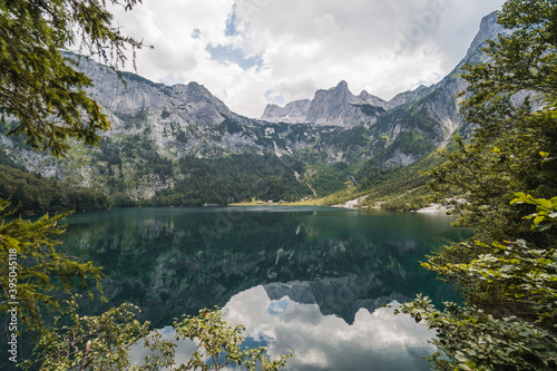 Hinterer Gosausee  beautiful lake in the middle of the nature  surrounded by mountains from Dachstein massif  Austrian Alps