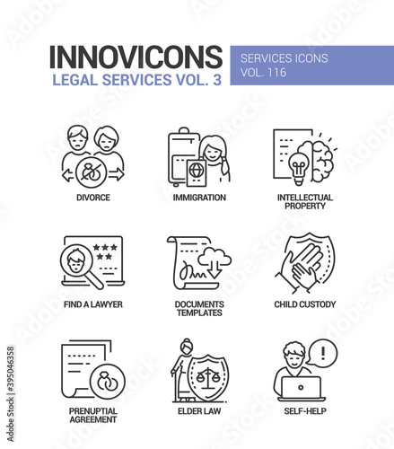 Legal services - line design style icons set