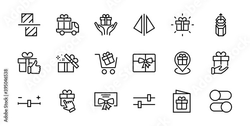 Gifts Linear Icons Set contains Gift Box, Gift Buying, Gift Delivery, Gift Geolocation mobile application, Gift notification, SMS. Editable Barcode, Vectar Icons