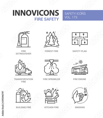 Fire safety - modern line design style icons set