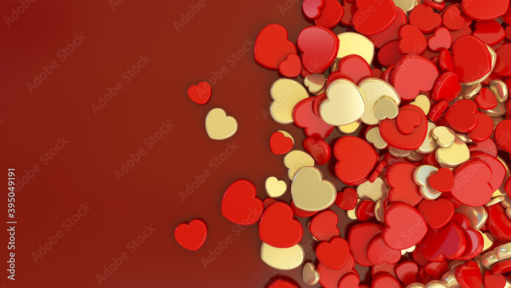 3d rendering of a bunch of golden and red hearts over dark red background 3d rendering of a bunch of golden and red hearts over dark red background